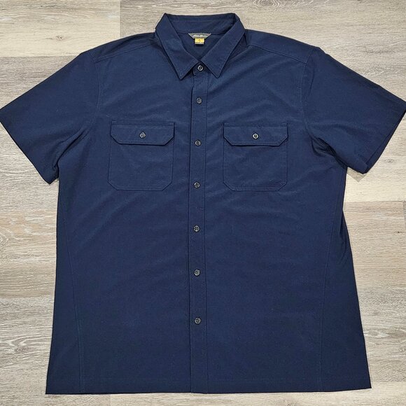 Eddie Bauer Men’s XL Stretch Performance Button Shirt Navy Blue - Picture 2 of 7
